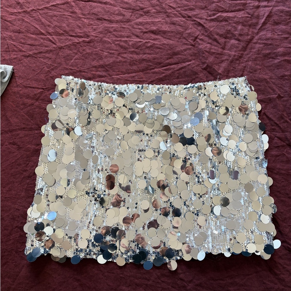 Silver Sequin Mini Skirt